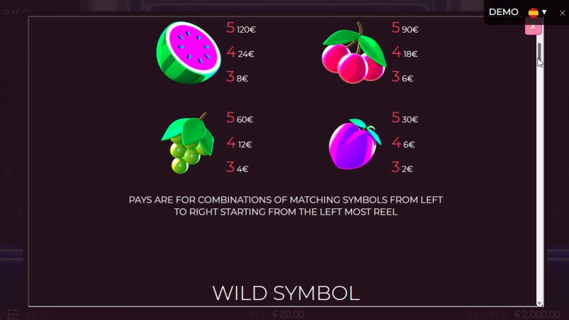 Low Value Symbols Paytable