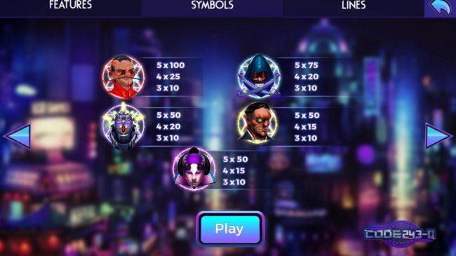 High value slot game symbols paytable