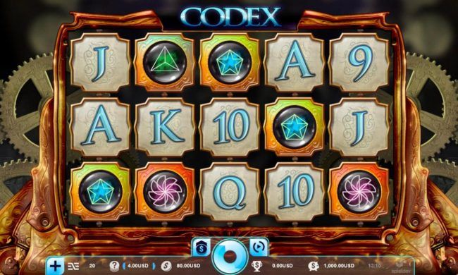 Main game board featuring five reels and 20 paylines with a $21,240 max payout.