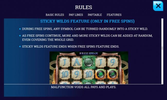 Sticky Wilds Feature Rules (only in free spins)