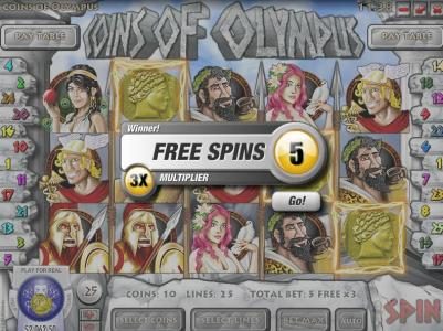 Three gold coin symbols awards 5 free spins.