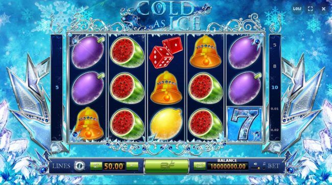 A fruit themed main game board featuring five reels and 5 paylines.