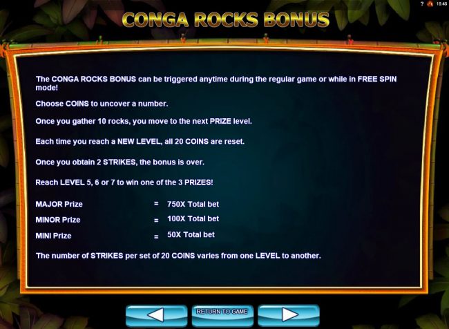 Conga Rocks Bonus Rules