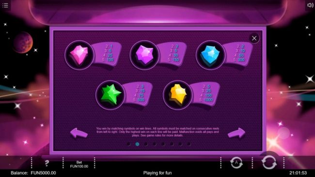 High value slot game symbols paytable.