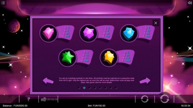 High value slot game symbols paytable featuring crystal rock themed icons.