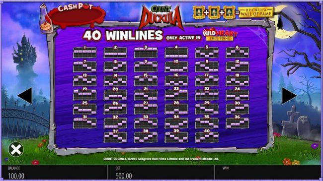 Wild Heart Free Spins Payline Diagrams 1-40