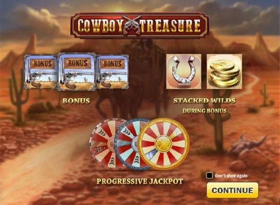 game features include: Bonus, Stacked Wilds and Progressive Jackpot.