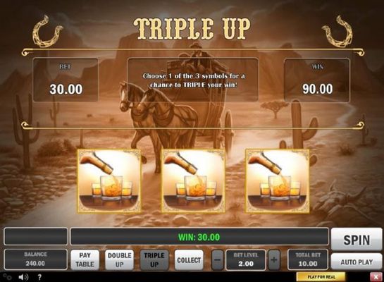 triple Up game gamble board - Choose one of 3 symbols for a chance to triple your win.