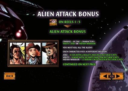 bonus on reels 1 and 5 triggers alien attack feature