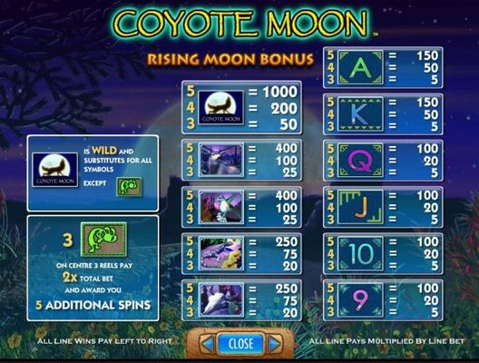 Slot game symbols paytable - Rising Moon Bonus