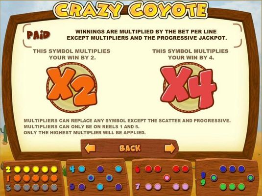 The game also features an X2 and X4 Wild multipliers and only appear on reels 1 and 5