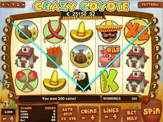 The game pays left to right and right to left. Here an x2 multiplier combines to form a three of a kind thus leading to a 200 coin payout.