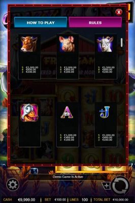 Medium Value Slot Game  Symbols Paytable.