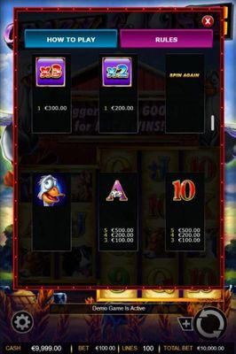 Medium Value Slot Game Symbols Paytable - Free Games Bonus.