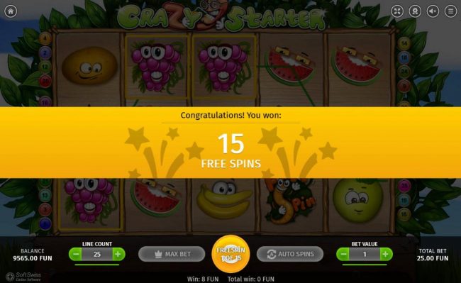 15 Free Spins awarded player.