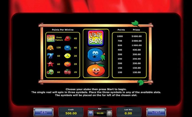 Slot game symbols paytable - Choose the stake then press start to begin.