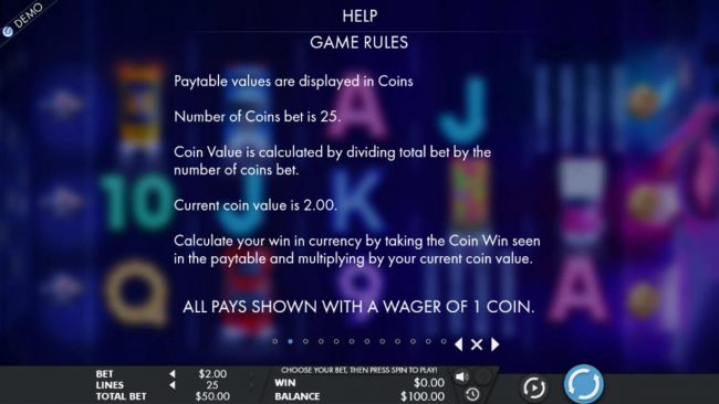 Paytable values are displayed in coins. Number of coins bet is 25.