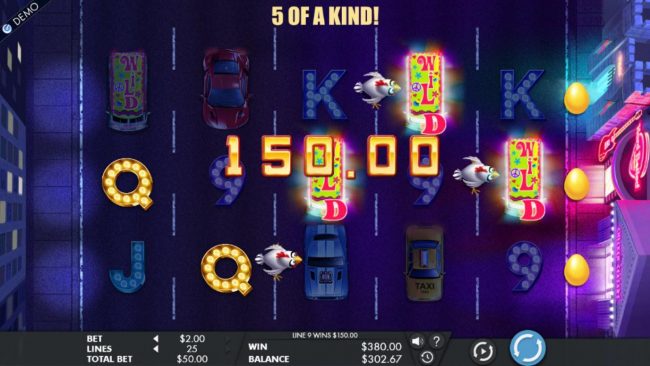A 150.00 jackpot triggered by a five of a kind.