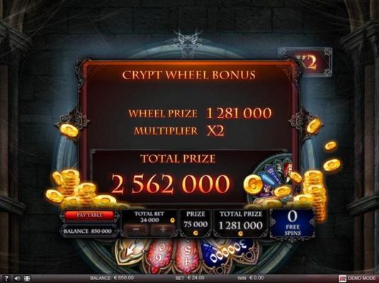 Total bonus payout 2562000 coins