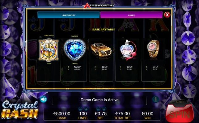 Slot game symbols base paytable.