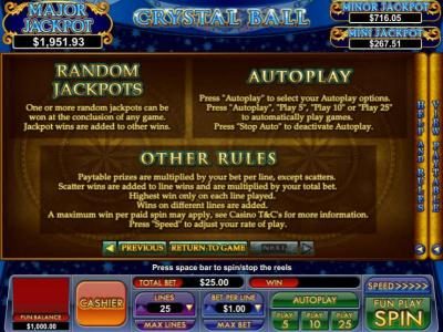 random jackpot rules and general game rules