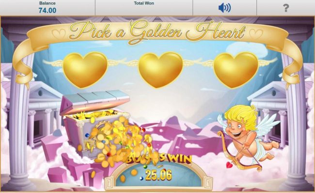 When Cupid shoots arrows into the treasure chest, a cash prize is revealed.