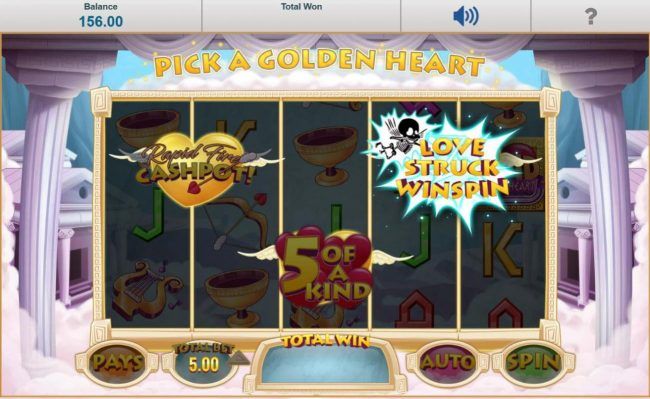 Pick a Golden Heart bonus play, here the selected golden heart reveals the Love Struck Winspin bonus.