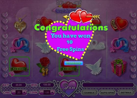 Three heart scatter symbols triggers 10 free spins.