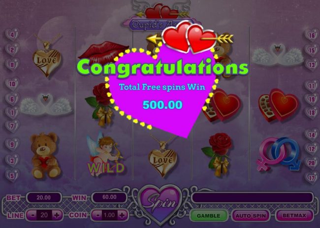 The free spins feature pays out a total of 500.00