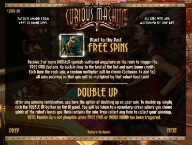 free spins and double up feature rules