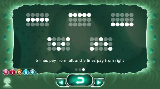 Payline Diagrams 1-10 Five lines pay from the left and five lines pay from the right.