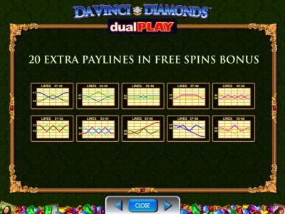 20 extra paylines in free spins bonus. Payline Diagrams 41 to 60