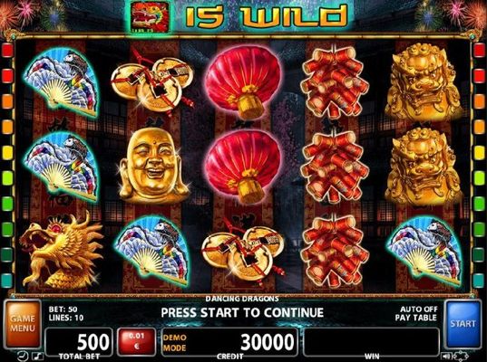 A Chinese lantern festival themed main game board featuring five reels and 10 paylines with a $150,000 max payout