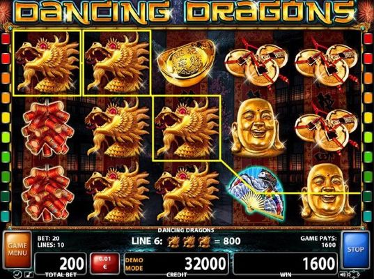 Winning Dragon Head combnations triggers a 1600 coin big win.