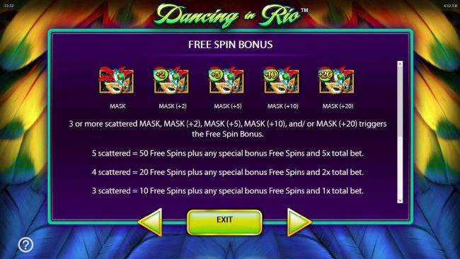 3 or more scattered mask symbols triggers the free spins feature.