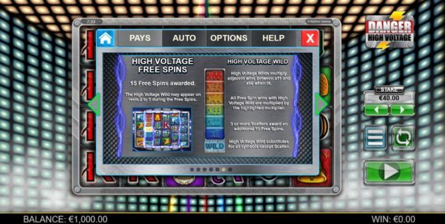 High Voltage Free Spins - 15 free spins awarded with multiplier wheel.