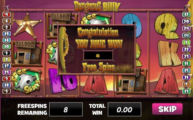 8 Free Spins Awarded