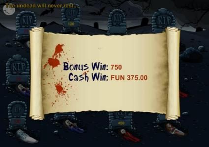 Bonus feature awarded 750 coins for a big win!