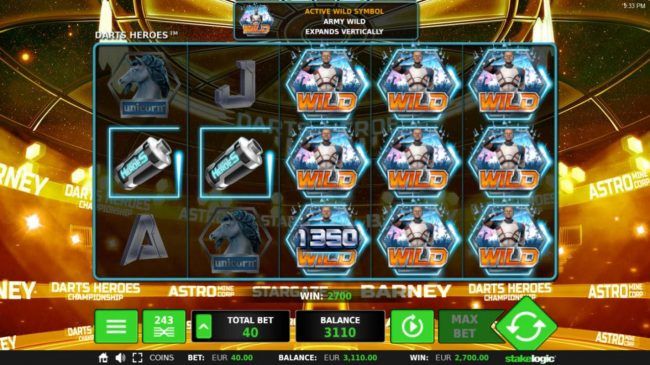 Expanded wilds trigger multiple winning combinations leading to a 2,700.00 mega win!