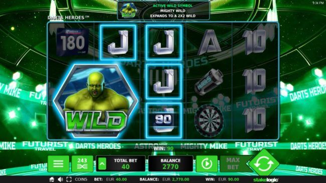 Mighty Wild expands to cover 4 reel positions thus triggers multiple winning combinations.