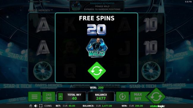20 free spins awarded.