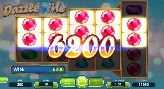 Cha-ching! A 6200 coin mega win triggered by multiple winning paylines