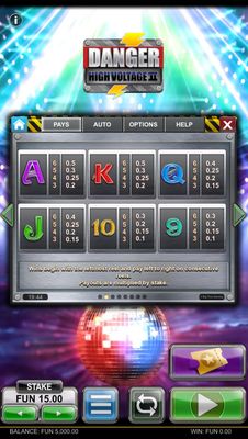 Low Value Symbols Paytable