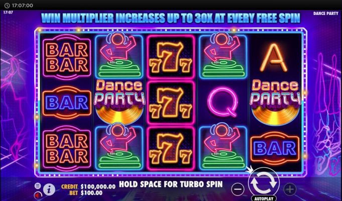Play slots at 7 Gods Casino: 7 Gods Casino featuring the Video Slots Dance Party with a maximum payout of $182,250