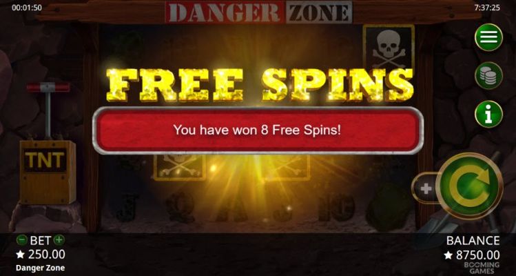 Danger Zone :: 8 Free Spins Awarded