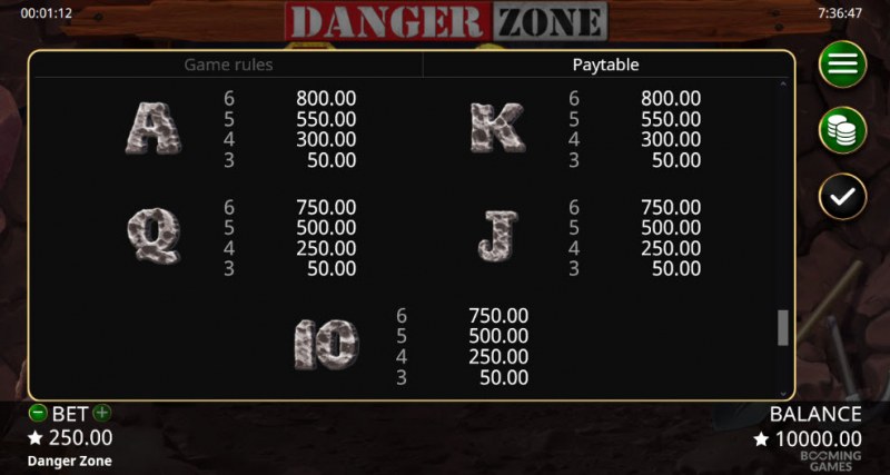 Paytable - Low Value Symbols