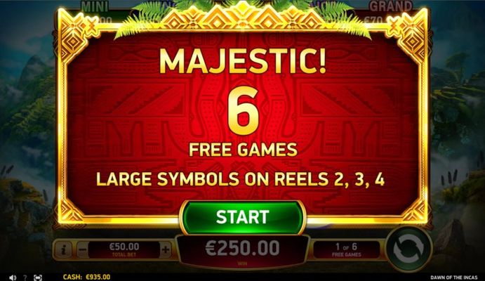 6 free spins awarded