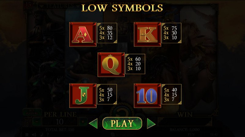 Paytable - Low Value Symbols