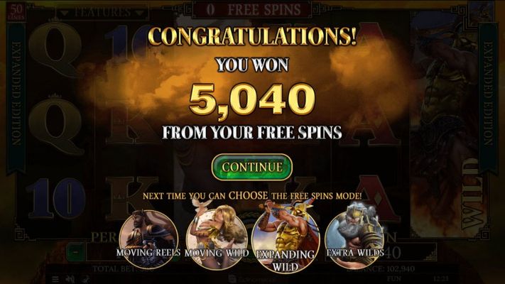 Total free spins payout