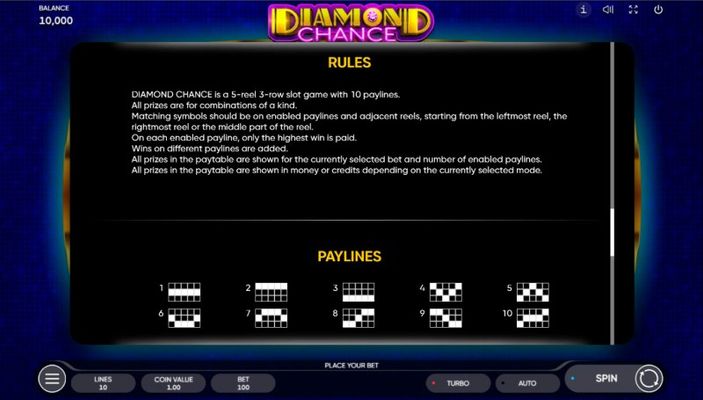 Diamond Chance :: Paylines 1-10